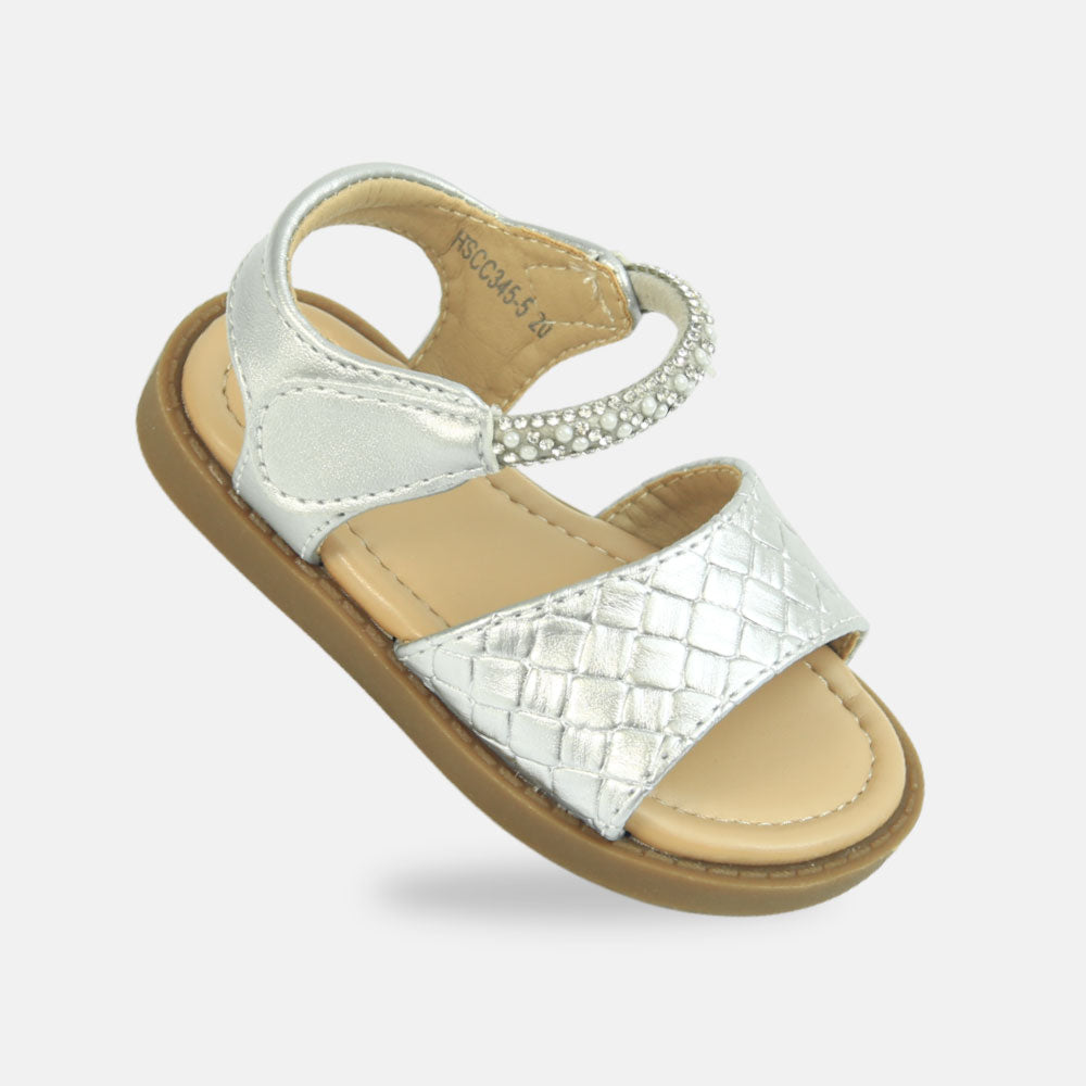 Girls Glitter Strap Silver Sandals