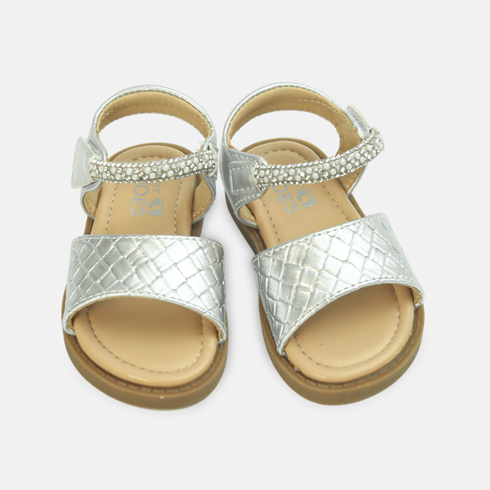 Girls Glitter Strap Silver Sandals