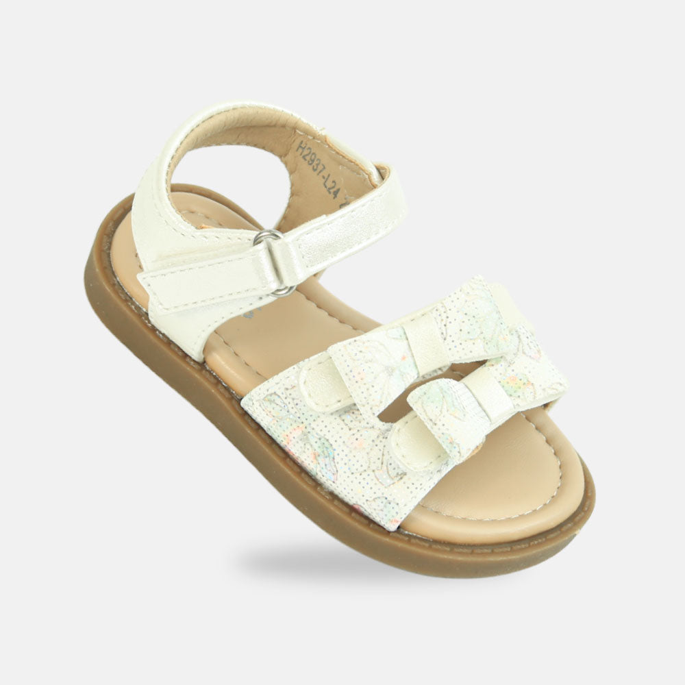 Girls White Dual Bow Sandals