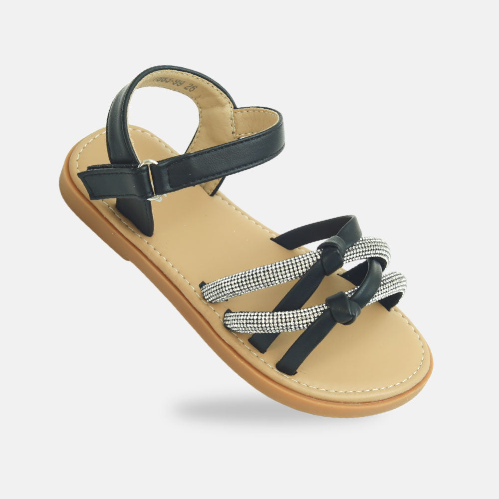 Girls Glitter Accent Black Sandals
