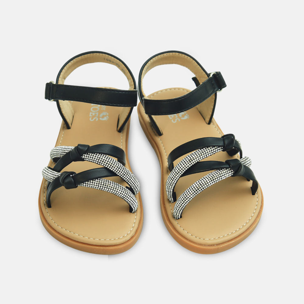 Girls Glitter Accent Black Sandals