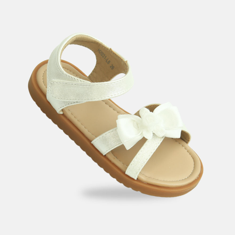 Girls White Floral Bow Sandals