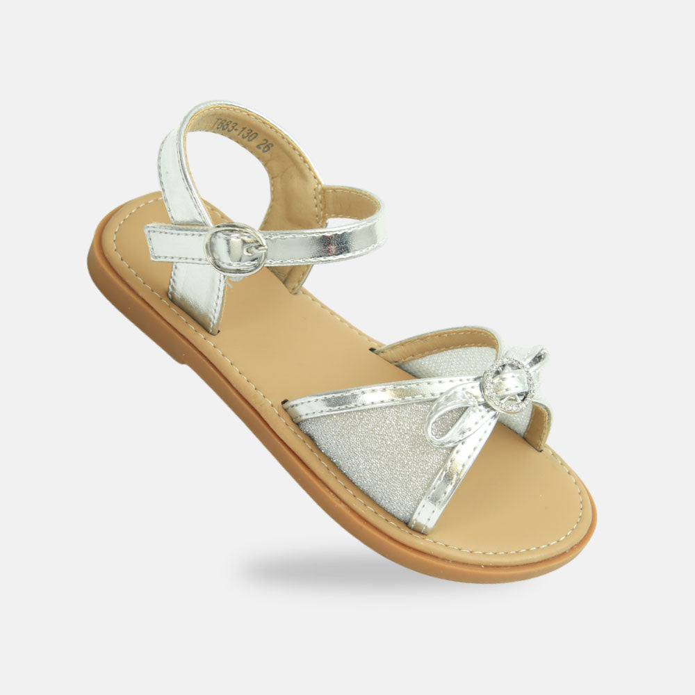 Girls Shiny Silver Bow Sandals