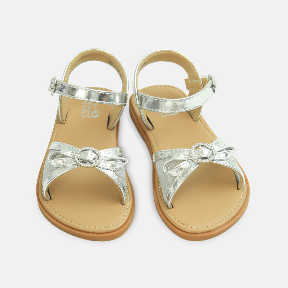 Girls Shiny Silver Bow Sandals