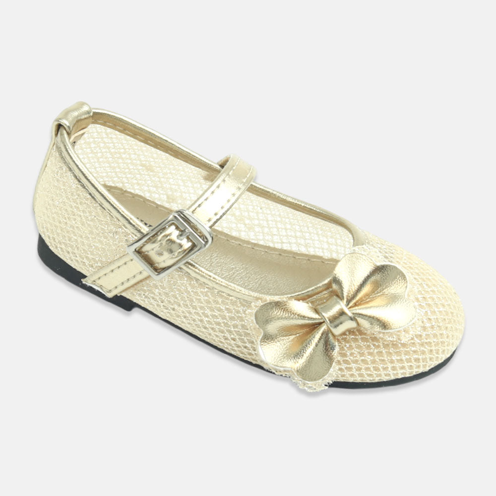 Girl Shoes Shimmering Gold Bow Party
