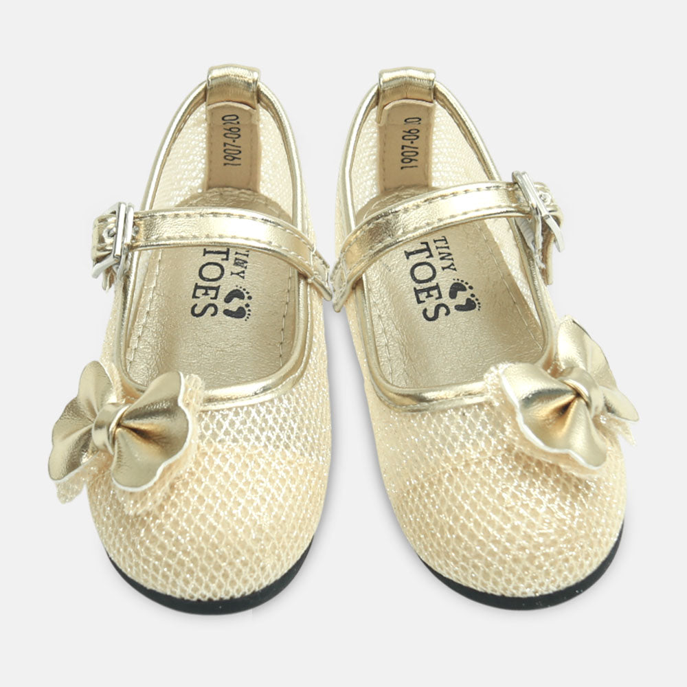 Girl Shoes Shimmering Gold Bow Party