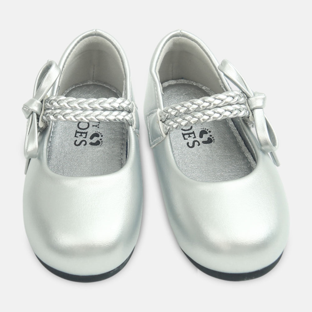 Girl Shoes Silver Braided Party