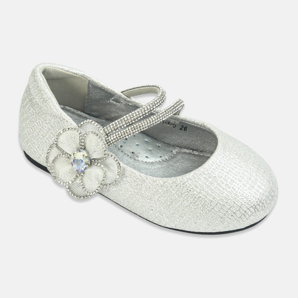 Girl Shoes Elegant Silver Flower Party
