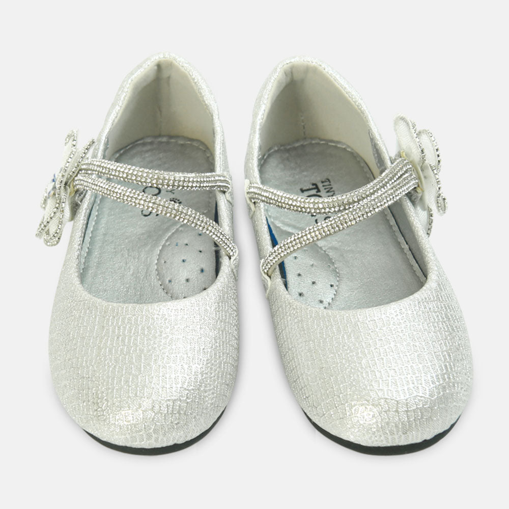 Girl Shoes Elegant Silver Flower Party