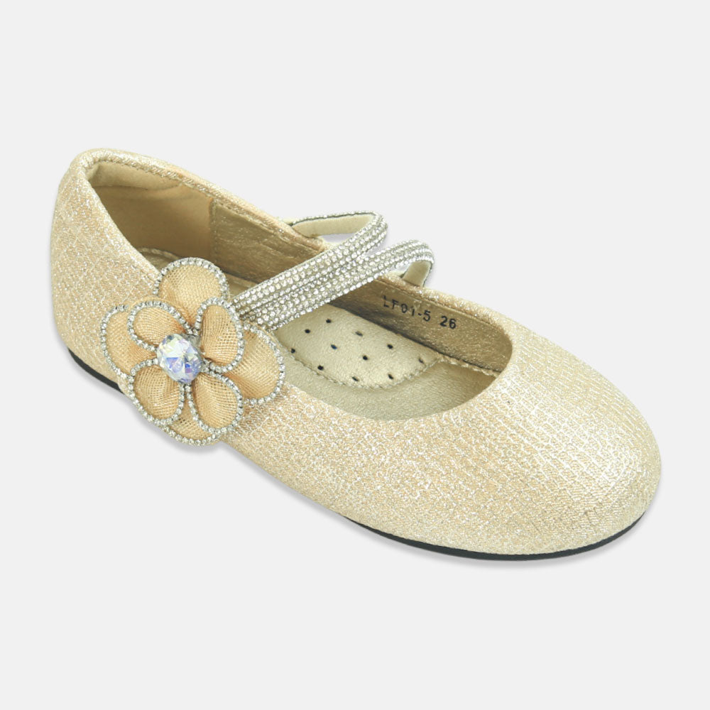 Girl Shoes Elegant Gold Flower Party