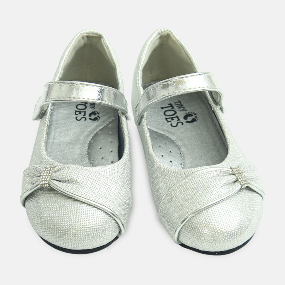 Girl Shoes Bow Accent Mary Janes Silver