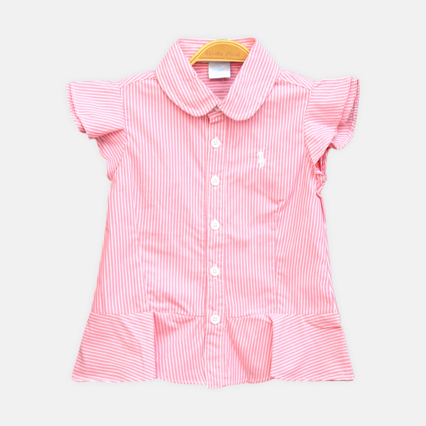 Girl's Pink & White Striped Button-Down Peplum Set