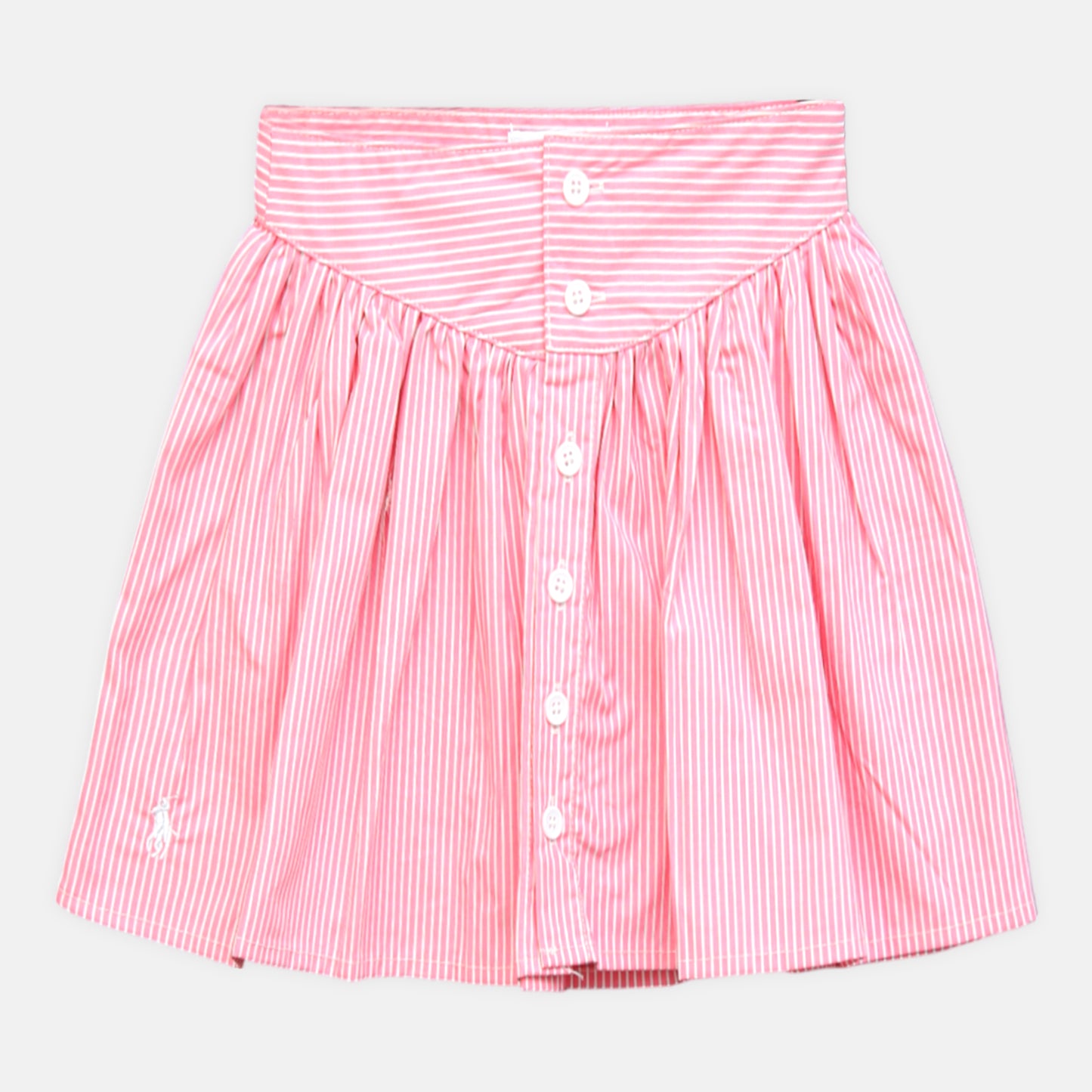 Girl's Pink & White Striped Button-Down Peplum Set