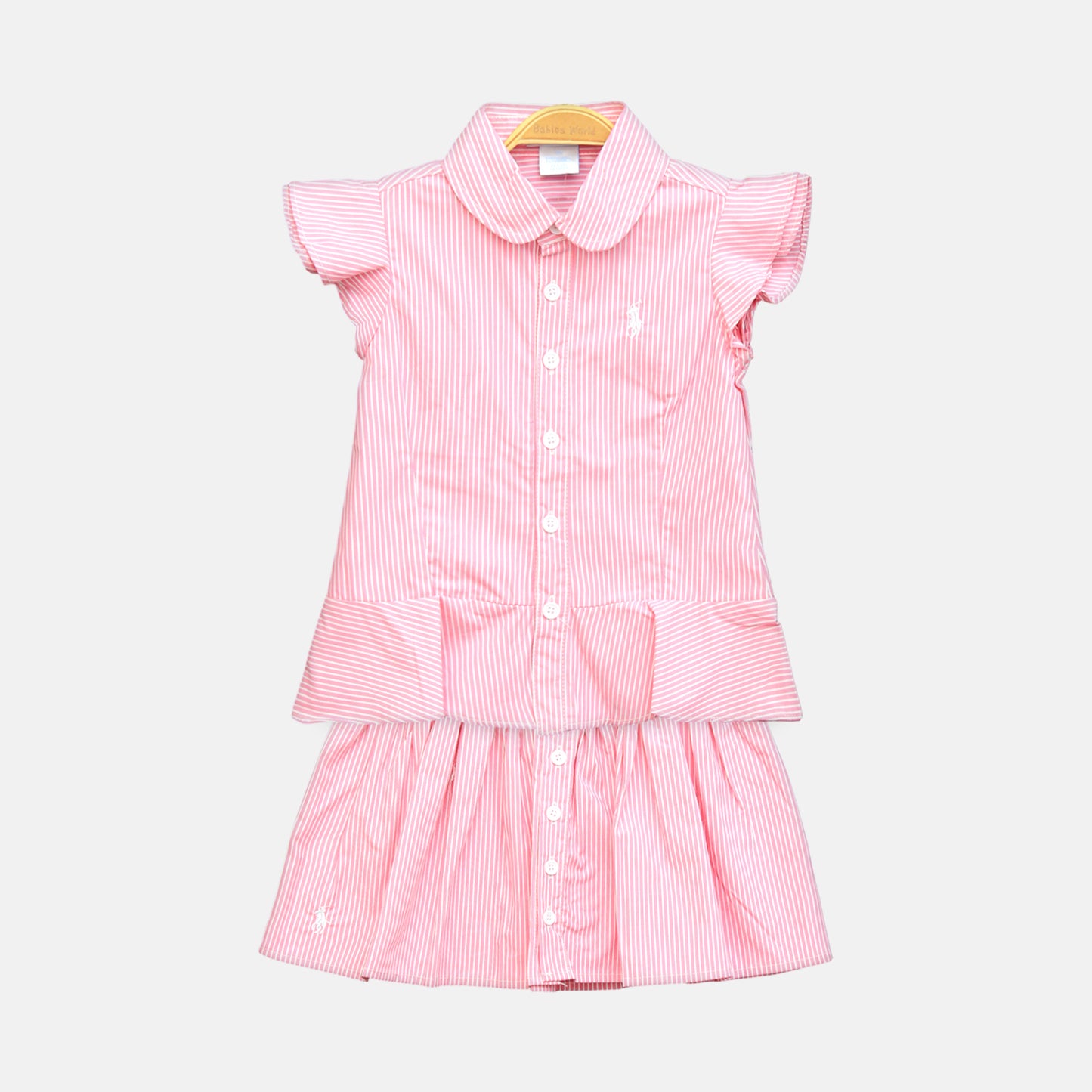 Girl's Pink & White Striped Button-Down Peplum Set