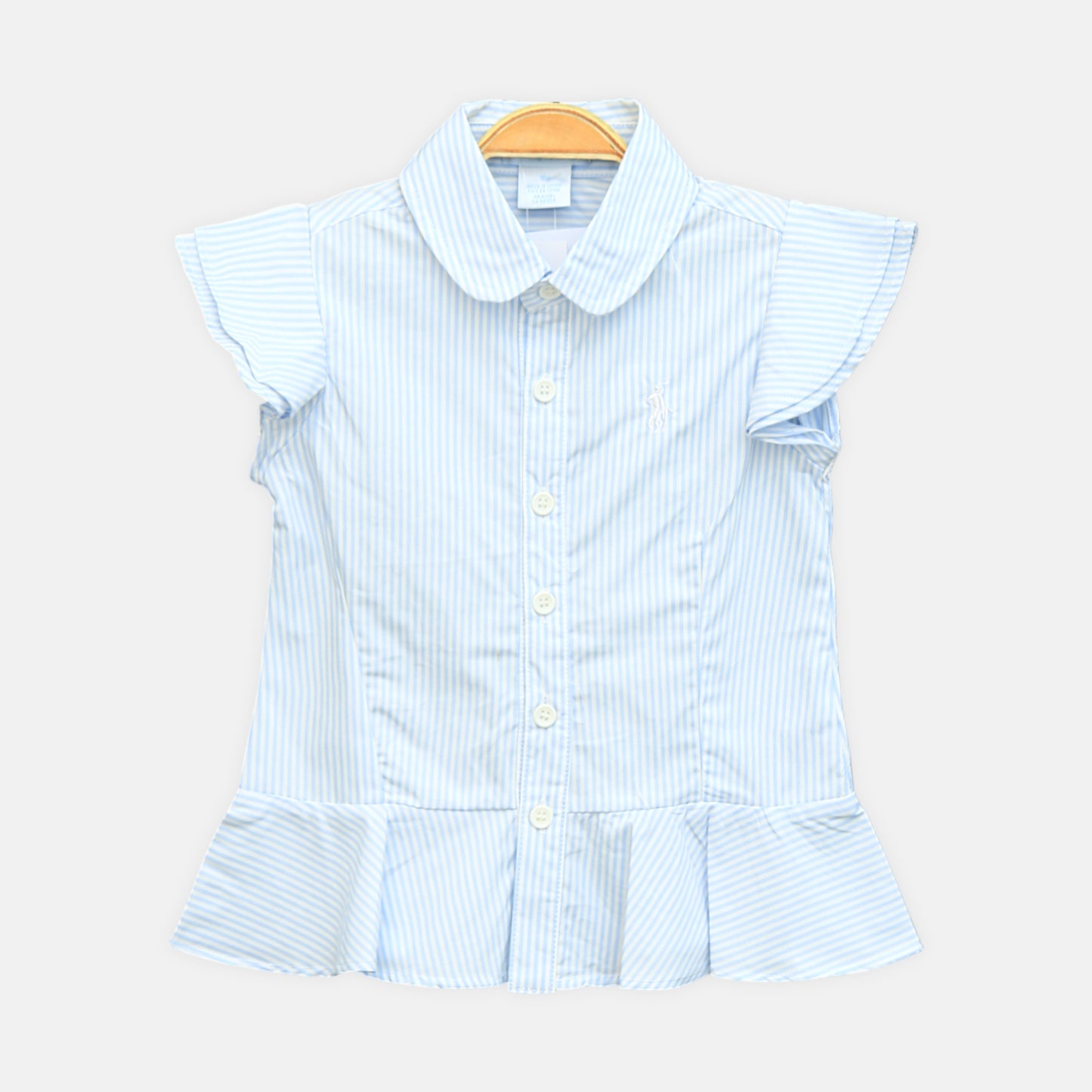 Girl's Sky Blue & White Striped Button-Down Peplum Set
