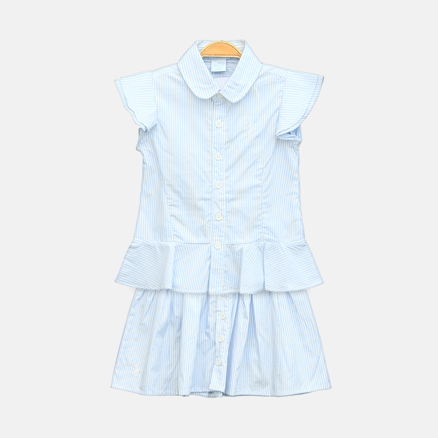 Girl's Sky Blue & White Striped Button-Down Peplum Set