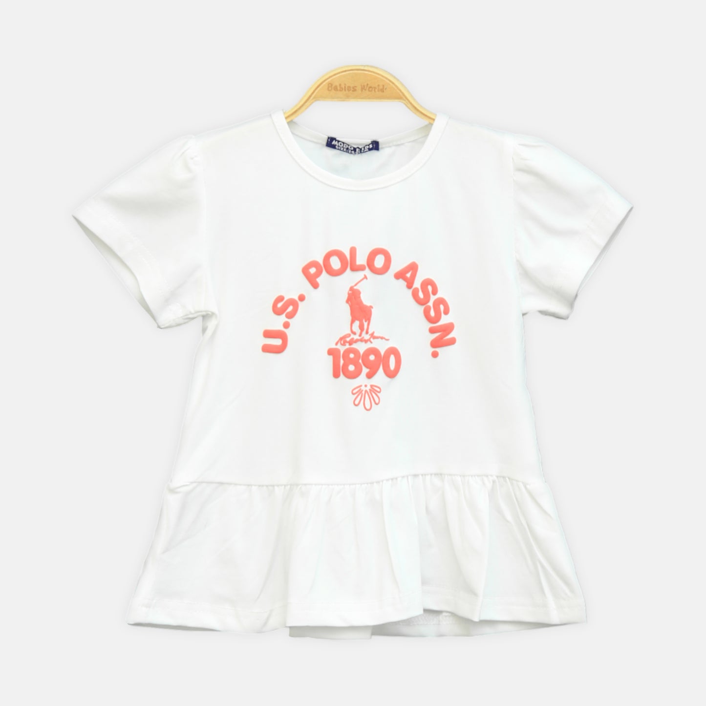 Girl’s White Polo Heritage Ruffle Top & Black Shorts Set