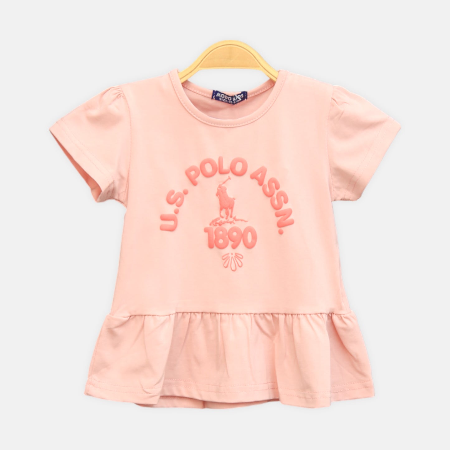 Girl’s Peach Polo Heritage Ruffle Top & Black Shorts Set