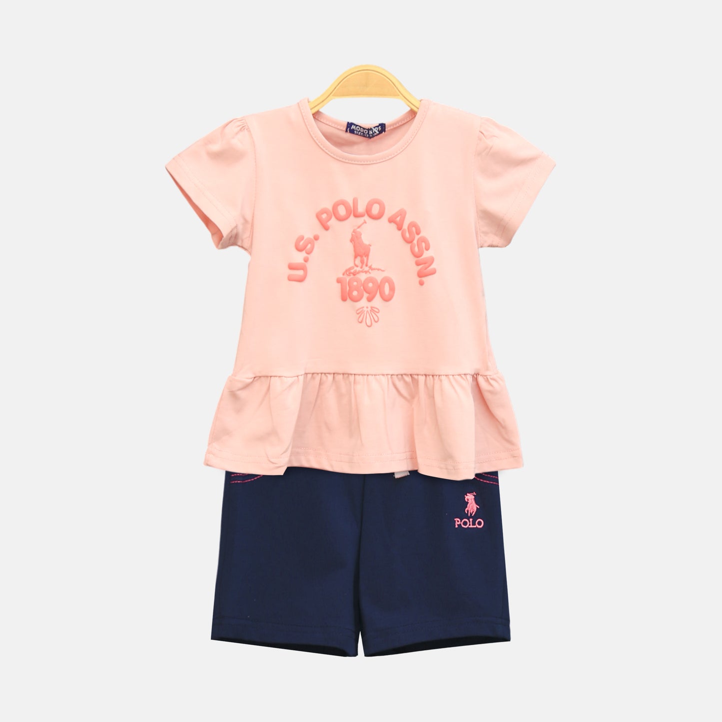 Girl’s Peach Polo Heritage Ruffle Top & Black Shorts Set