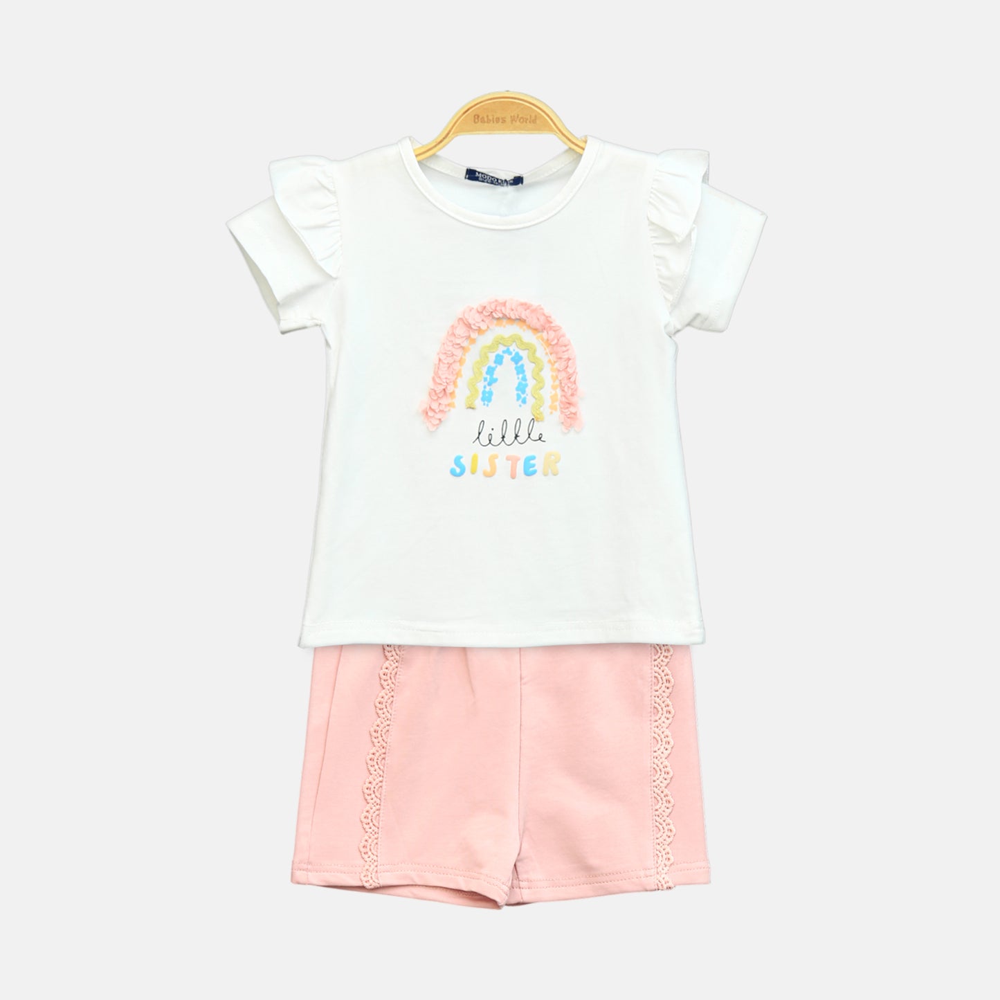Girl’s White Little Sister Rainbow Ruffle Set