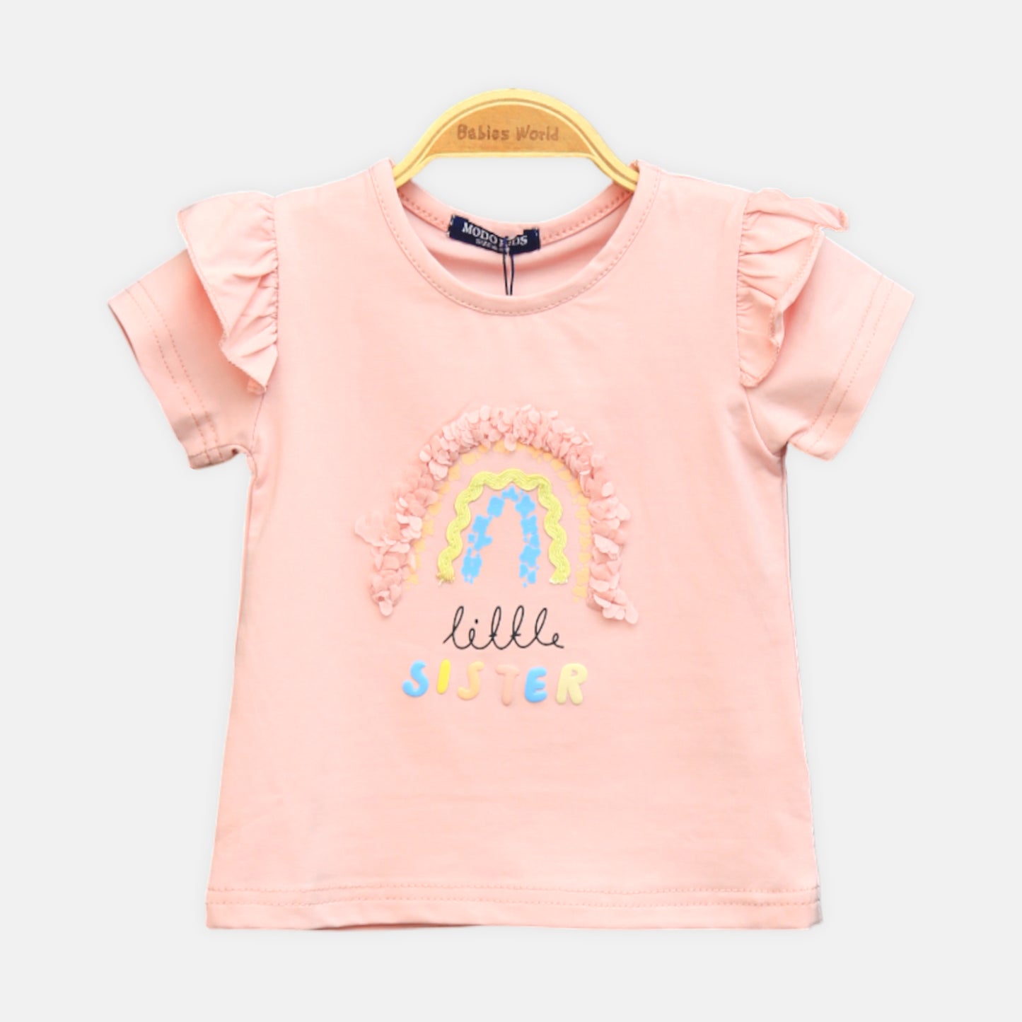 Girl’s Peach Little Sister Rainbow Ruffle Set