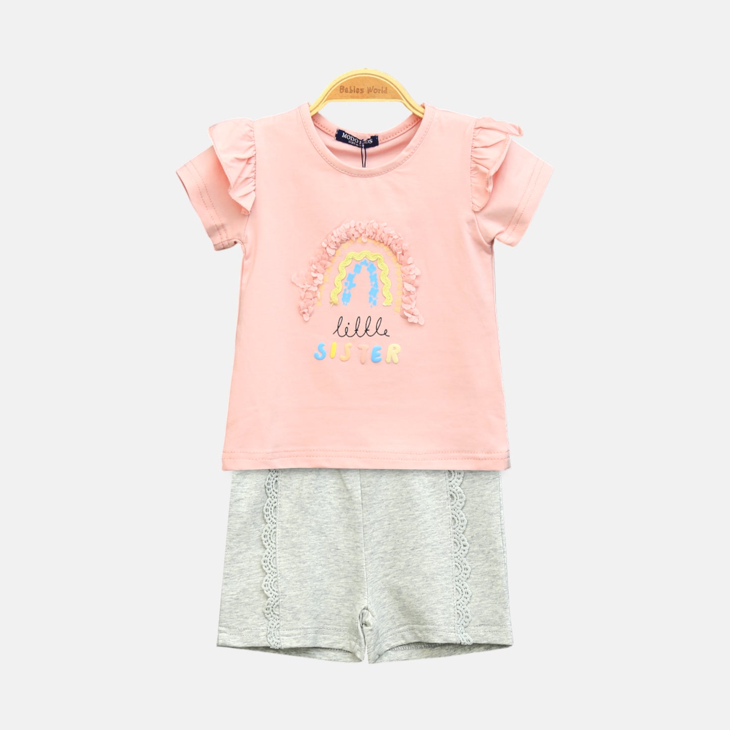Girl’s Peach Little Sister Rainbow Ruffle Set