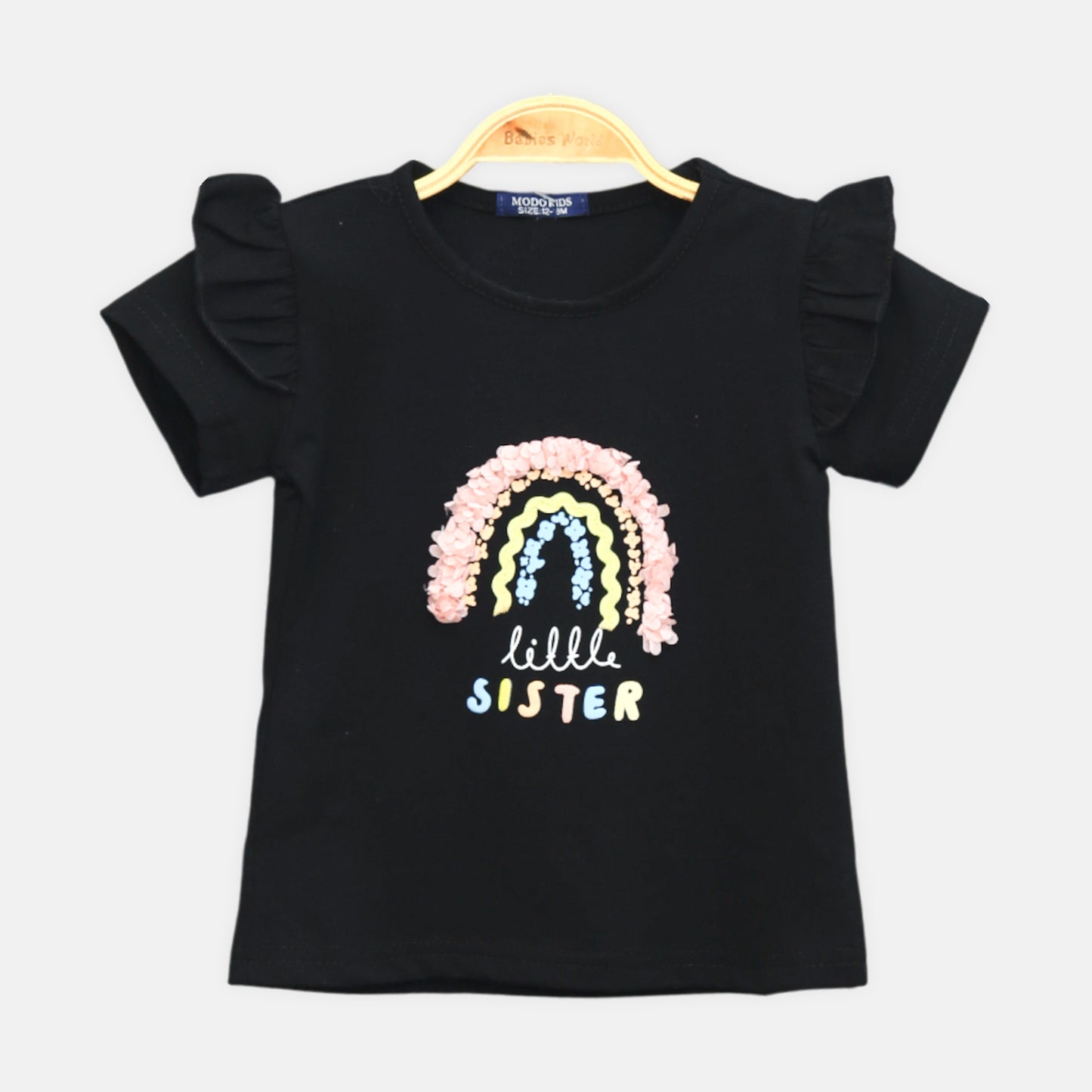 Girl’s Black Little Sister Rainbow Ruffle Set