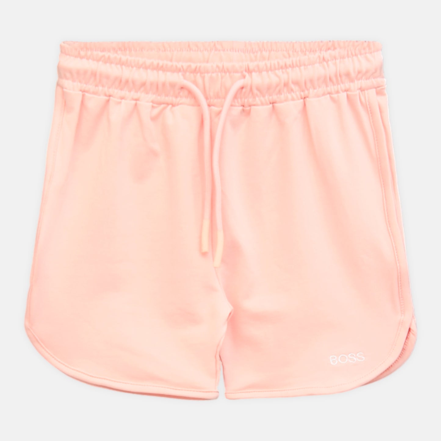 Girl's Off-White "BOSS" Ruffle Tee with Peach Shorts