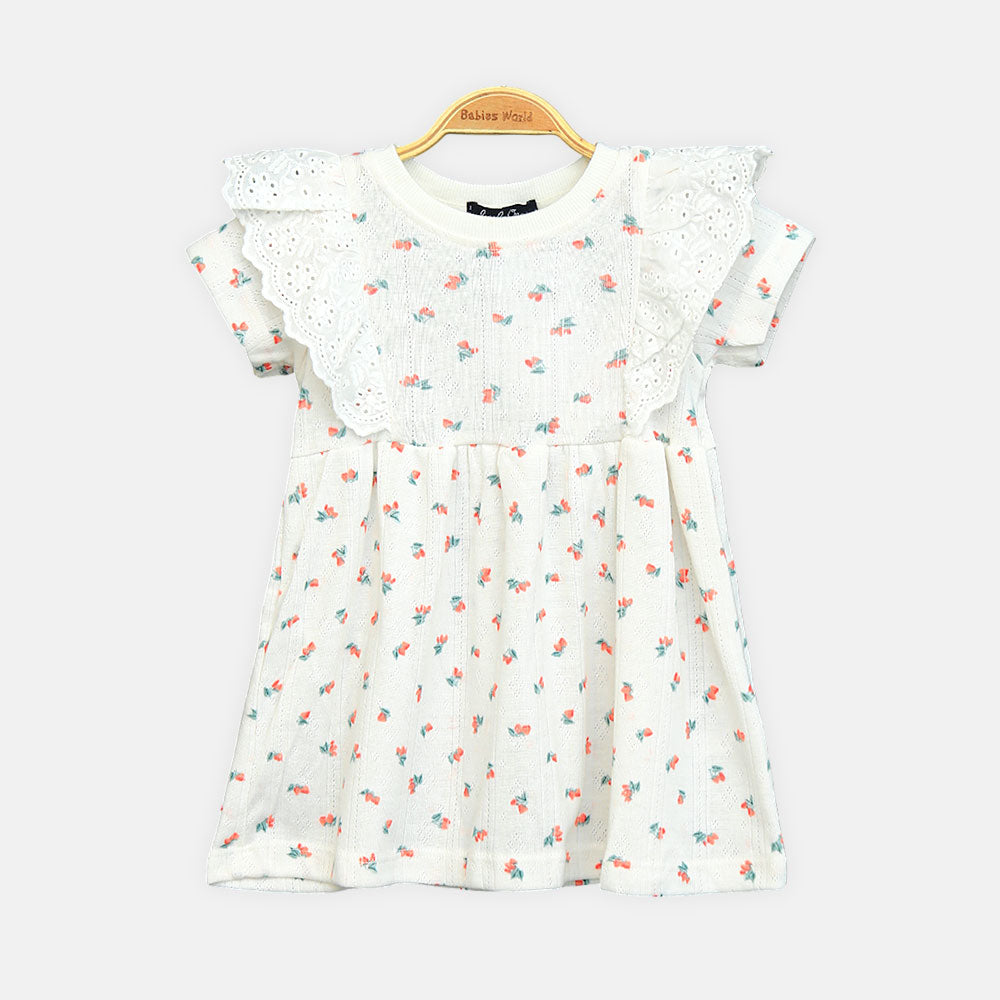 Girls White Cherry Print Tee