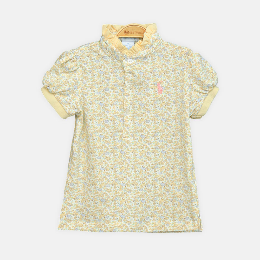 Girls Yellow Leopard Collar Tee