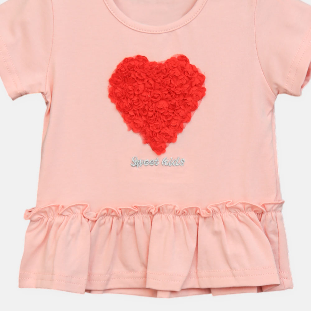 Girls Pink 3D Floral Heart Top