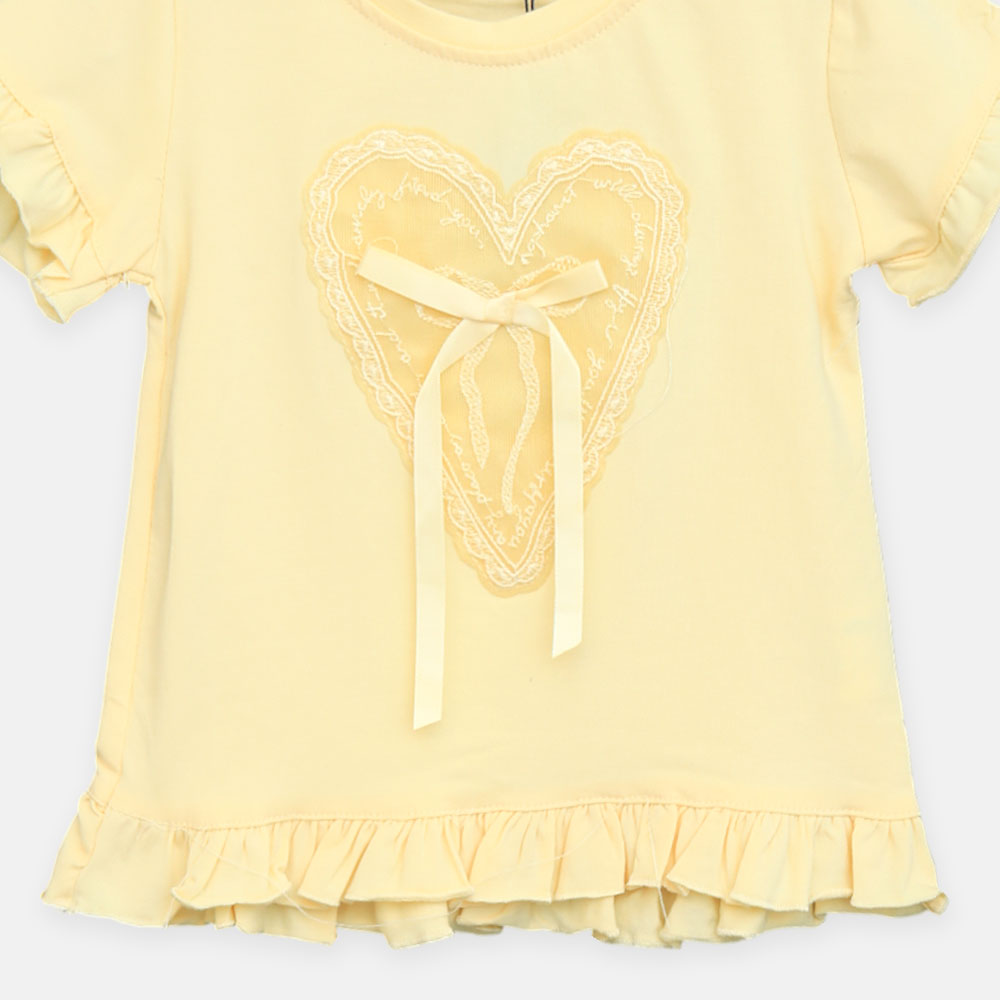 Girls Pale Yellow Heart Lace Tee
