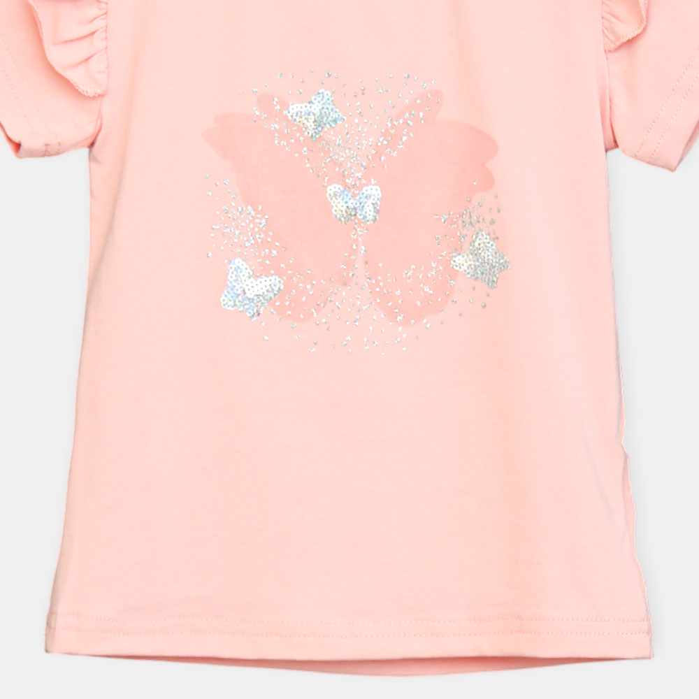 Girls Peach Butterfly Flutter-Sleeve Tee