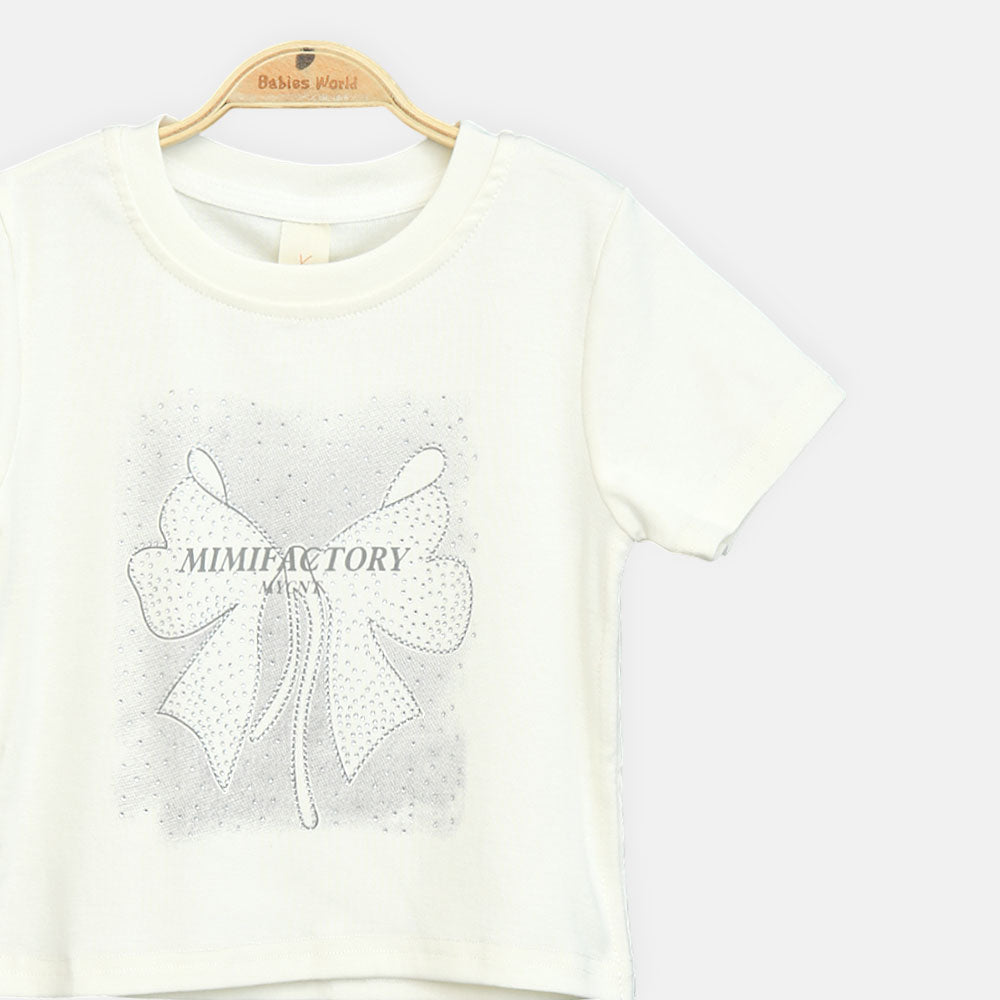 Girls Buttercream Mimifactory Studded Bow Tee