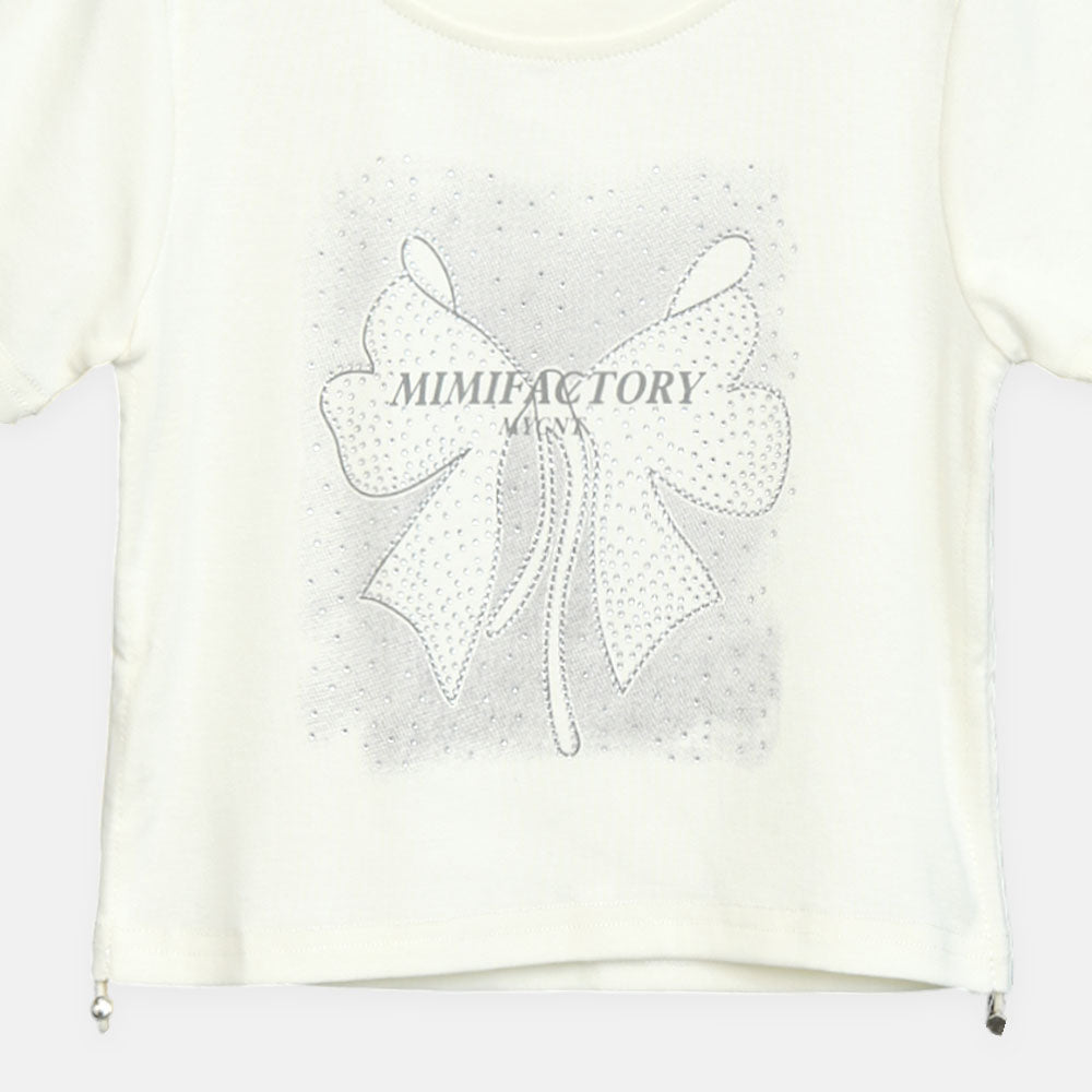 Girls Buttercream Mimifactory Studded Bow Tee