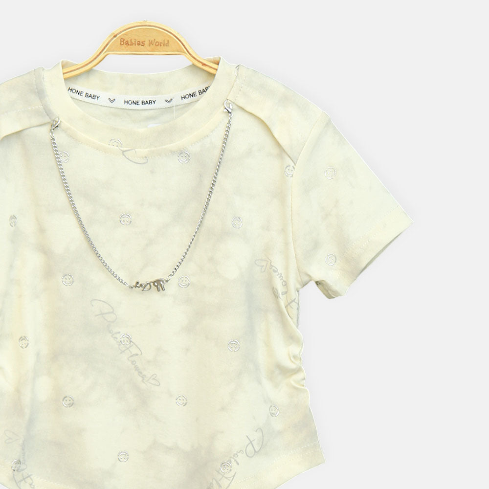 Girls Pale Yellow Cloud-Wash Chain Accent Tee