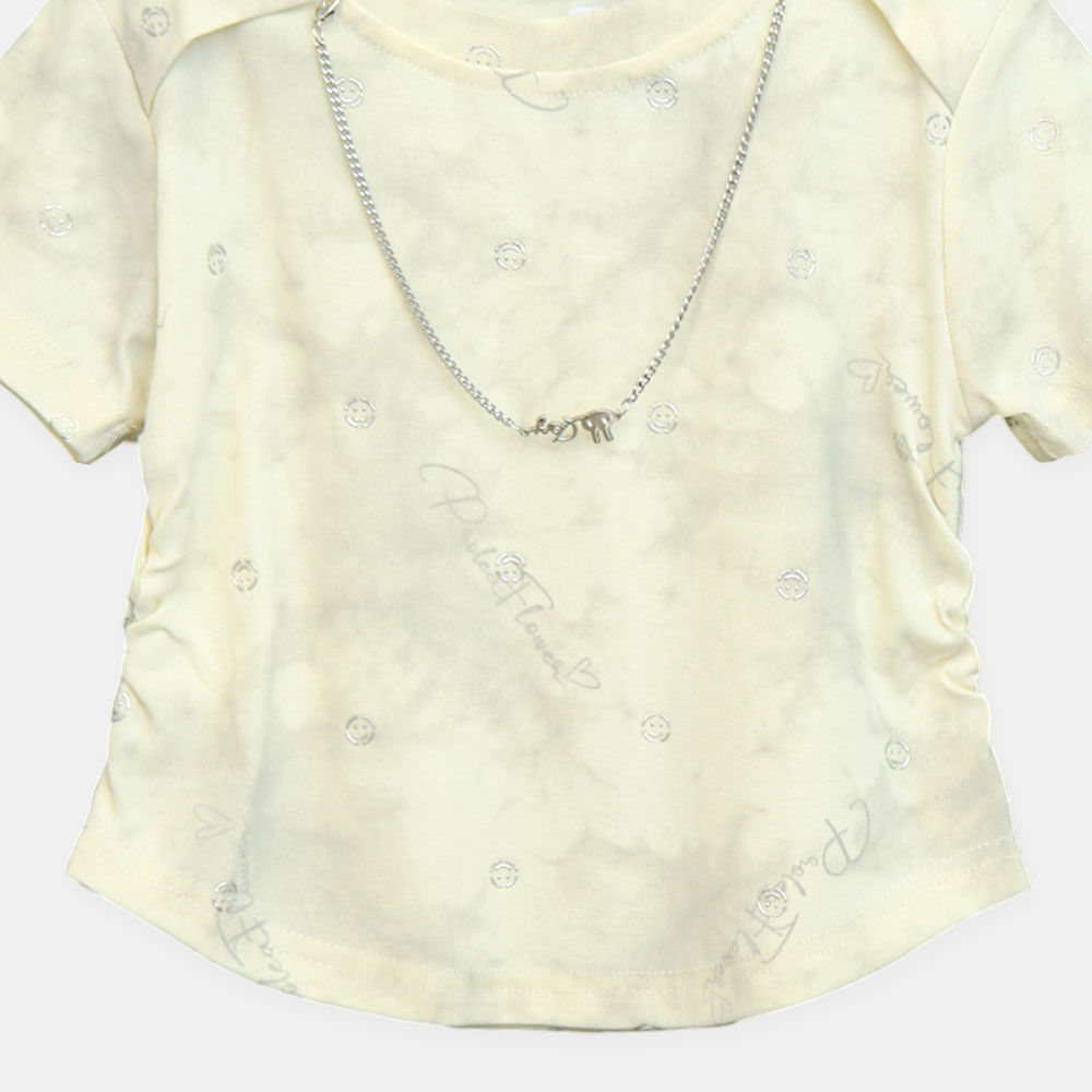 Girls Pale Yellow Cloud-Wash Chain Accent Tee
