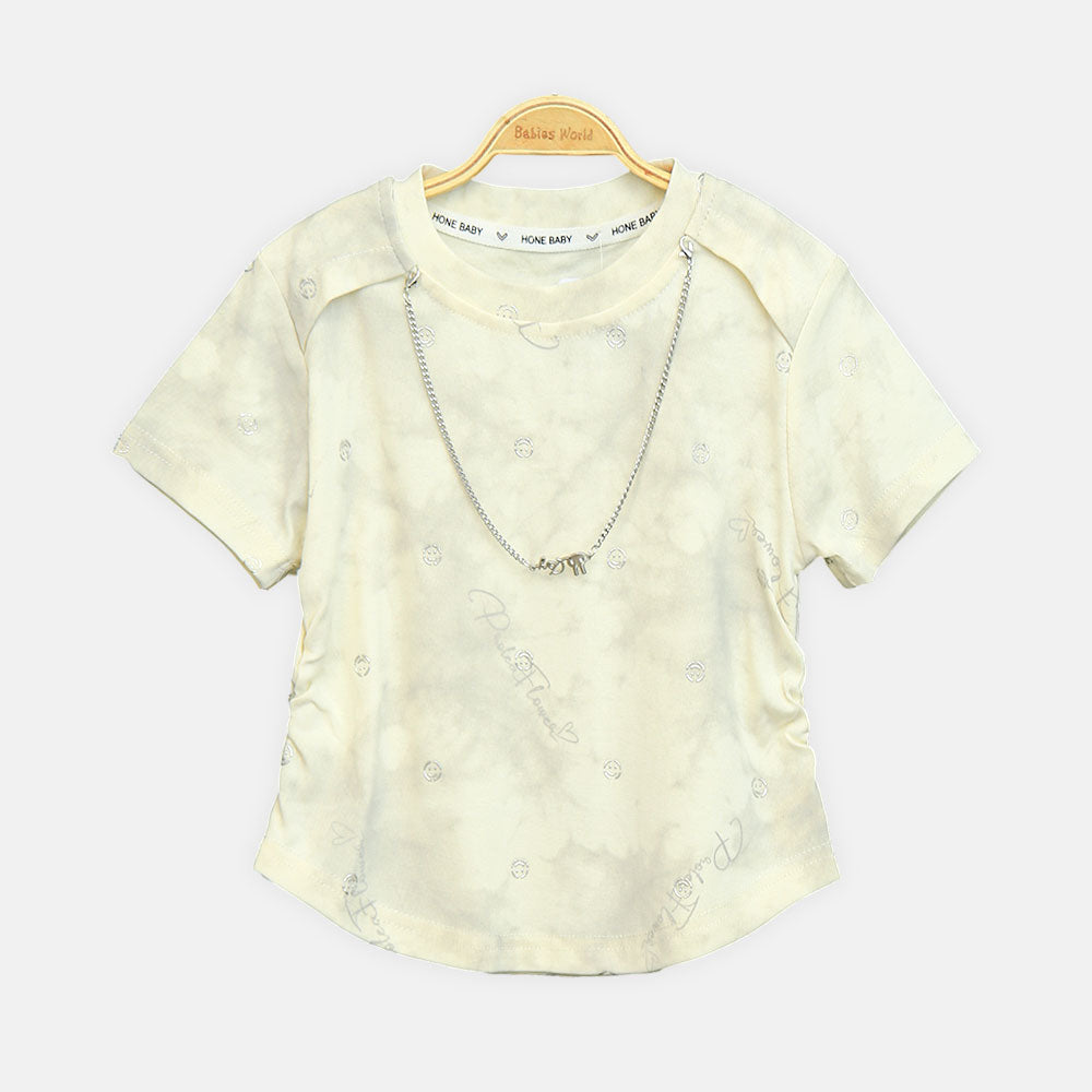 Girls Pale Yellow Cloud-Wash Chain Accent Tee