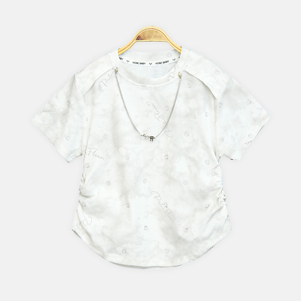 Girls White Cloud-Wash Chain Accent Tee