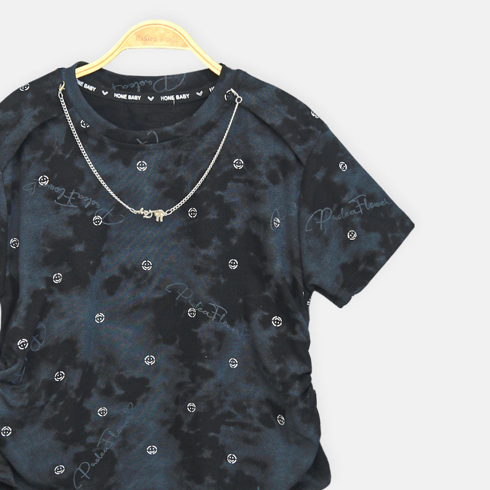 Girls Black Cloud-Wash Chain Accent Tee