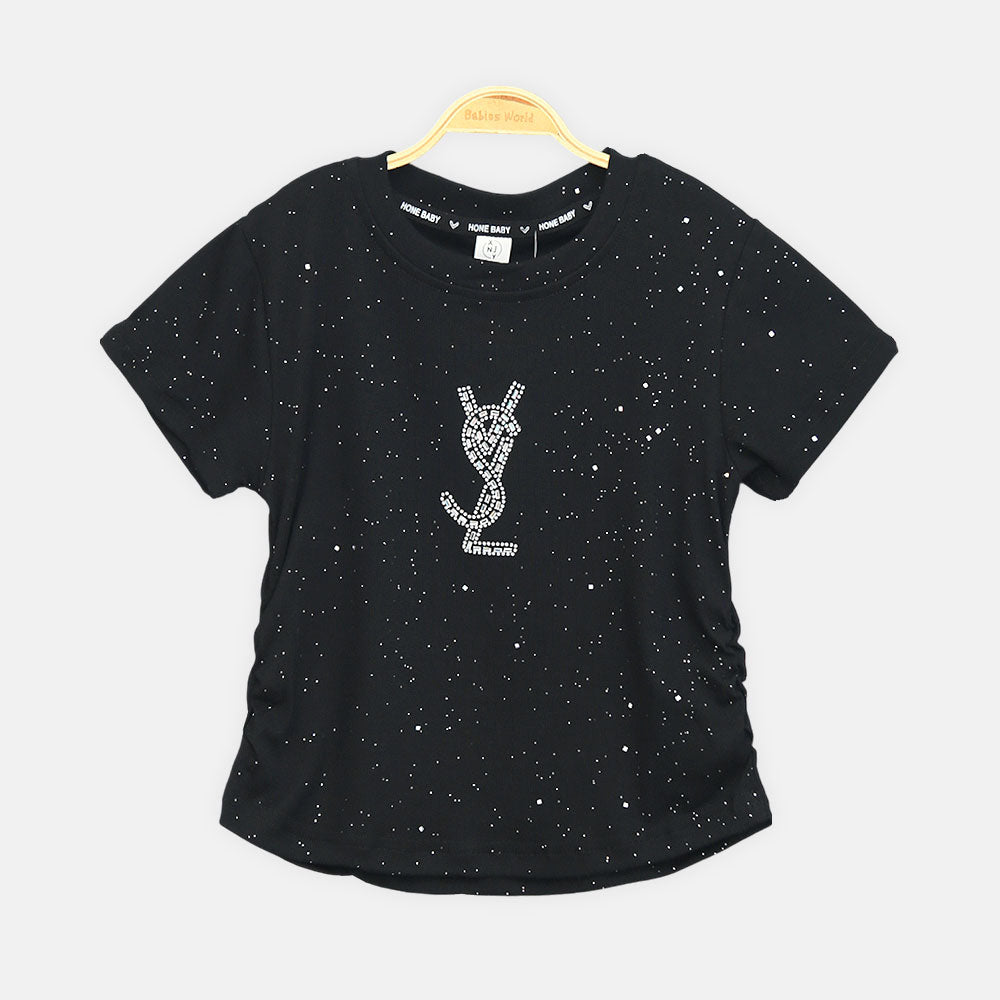 Girls Black Midnight Star Studded Logo Tee