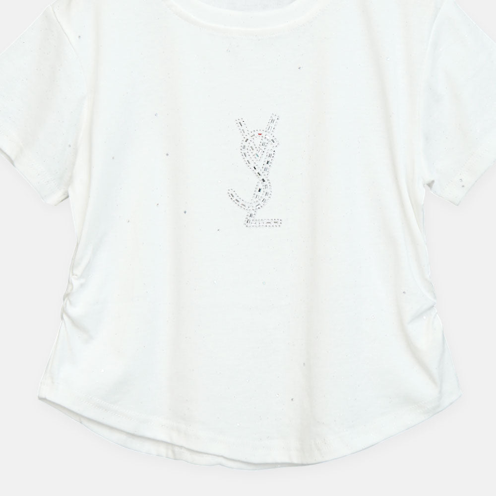 Girls White Midnight Star Studded Logo Tee