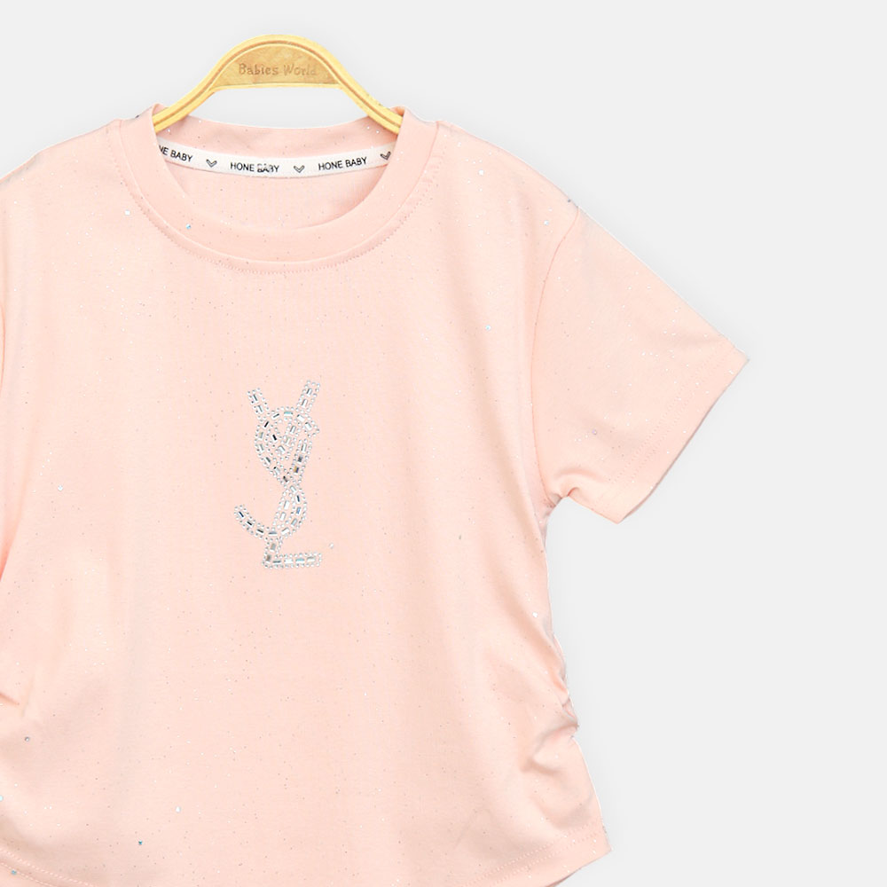 Girls Peach Midnight Star Studded Logo Tee
