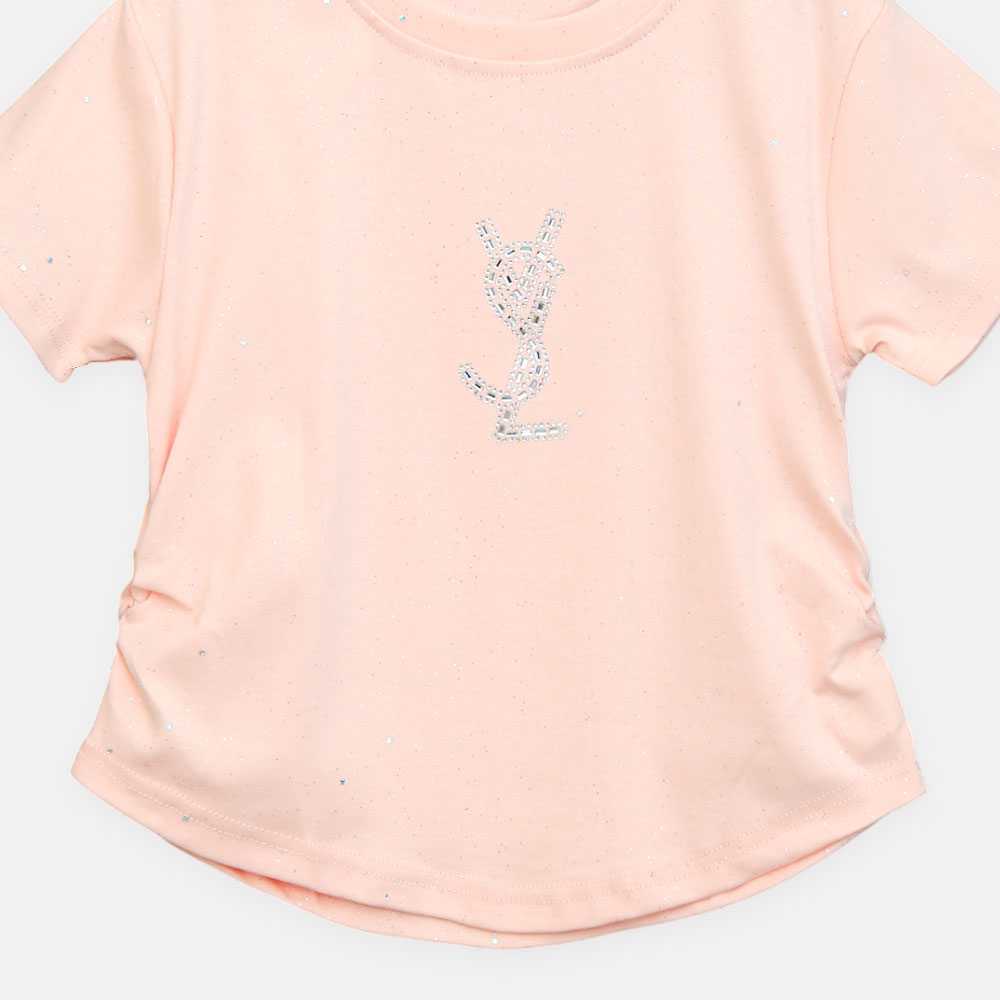 Girls Peach Midnight Star Studded Logo Tee