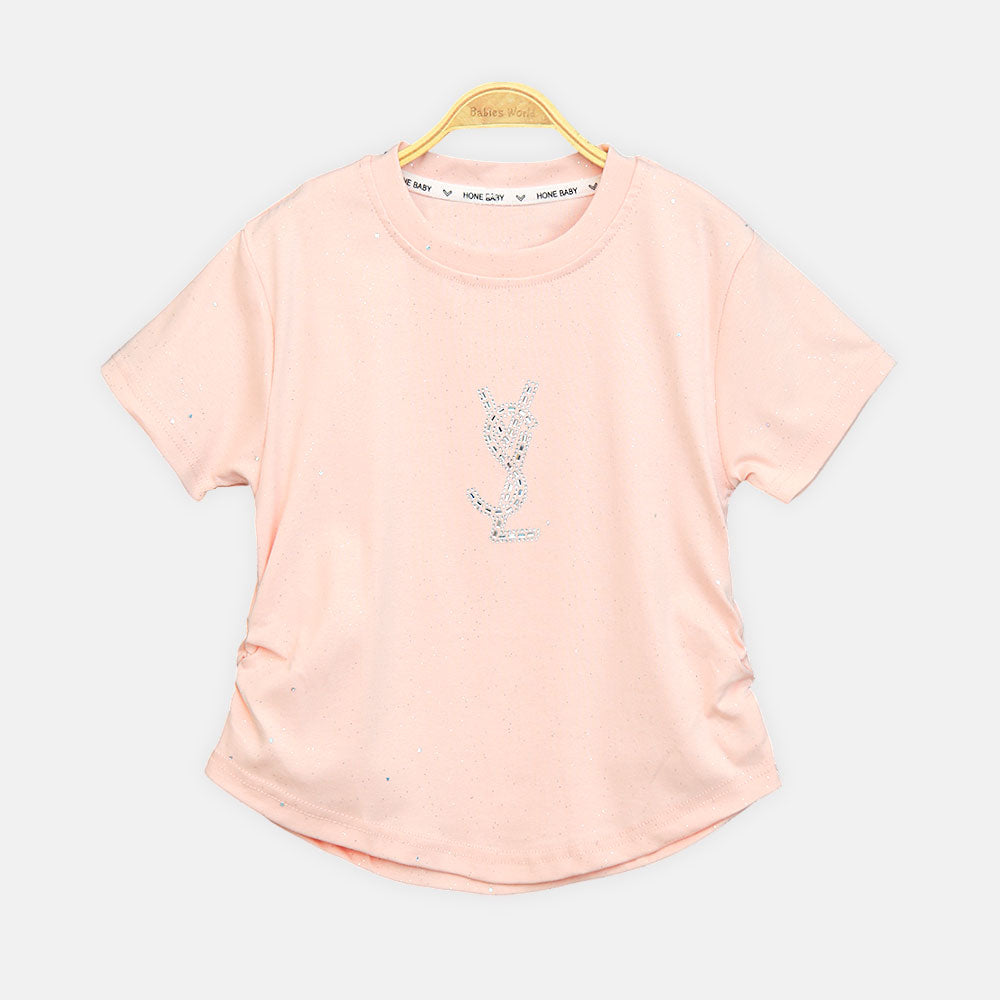 Girls Peach Midnight Star Studded Logo Tee