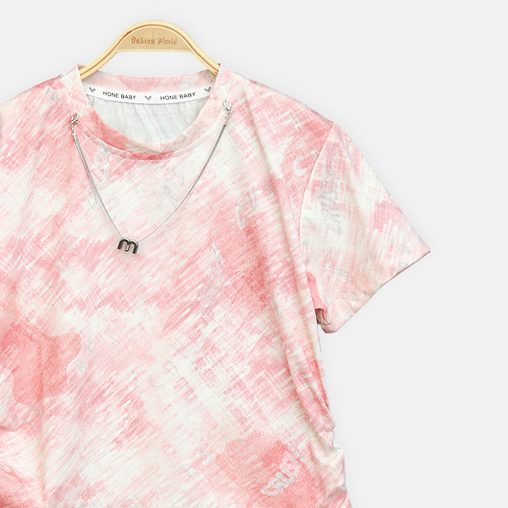 Girls Pink Marble Print Accessory Tee
