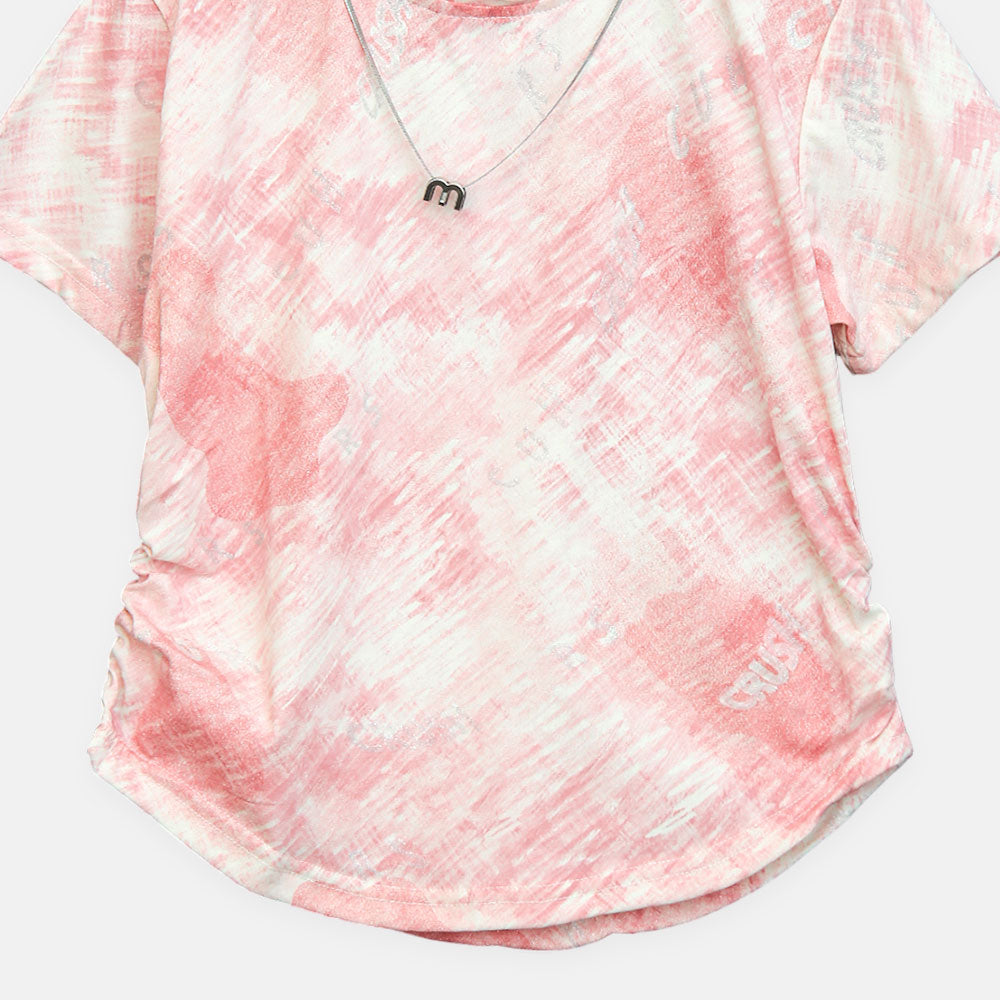 Girls Pink Marble Print Accessory Tee