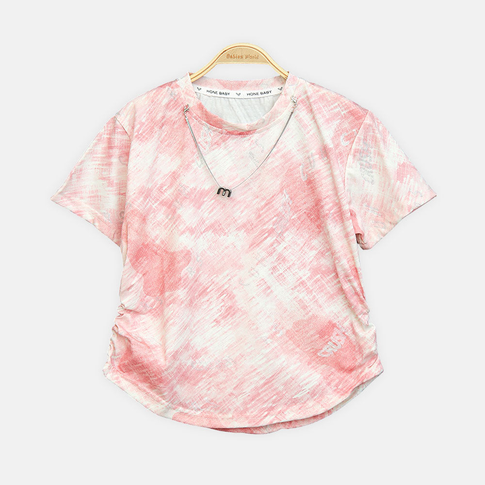 Girls Pink Marble Print Accessory Tee