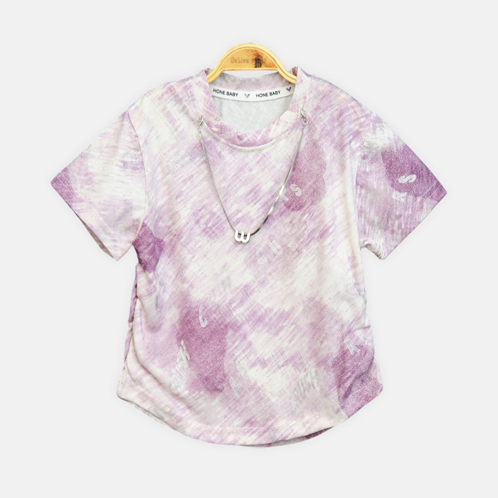 Girls Lavender Marble Print Accessory Tee