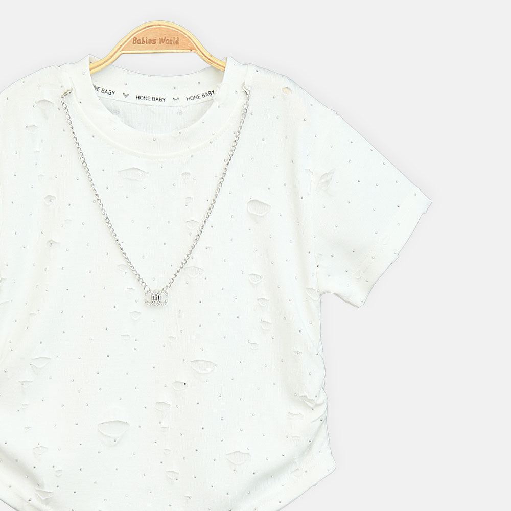 Girls Distressed White Glamour Tee